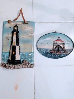 Lot of 2 Lighthouse Wall Plaques 3D Nautical Coastal Thomas Point Cape Henry